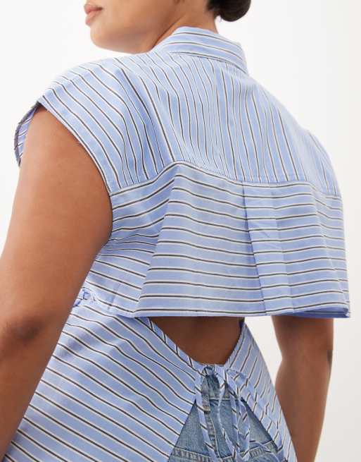 ASOS DESIGN Curve mouwloos overhemd met open rug in blauwe streep - MULTI, 3 van 4