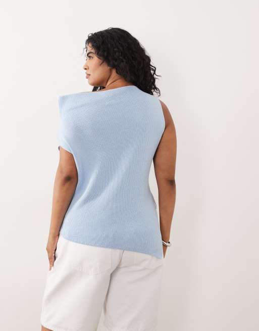 ASOS DESIGN Curve - Mouwloze asymmetrische top in blauw, 2 van 4