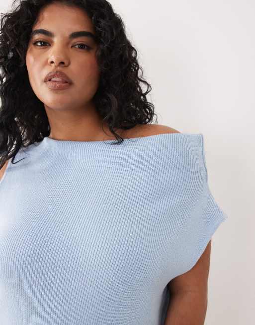 ASOS DESIGN Curve - Mouwloze asymmetrische top in blauw, 4 van 4