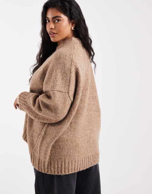 ASOS DESIGN Curve - Mørk beige og oversized trøje med rund hals og kurvet sømkant, 3 af 4
