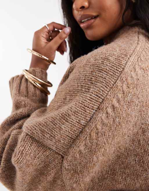 ASOS DESIGN Curve - Mørk beige og oversized trøje med rund hals og kurvet sømkant, 4 af 4