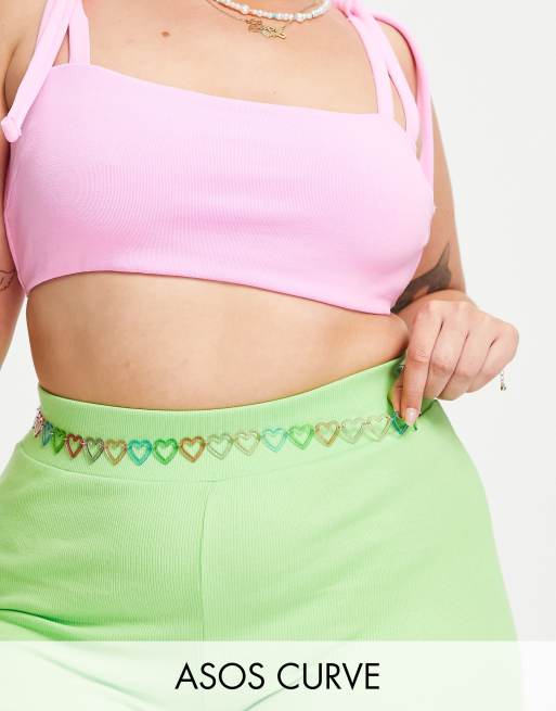 ASOS DESIGN Curve multi heart chain waist and hip belt in gold