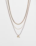[ASOS Curve] ASOS DESIGN Curve multi-pack necklaces in cord and chain mix with gold-tone celestial charms No Size GOLD