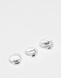 [ASOS Curve] ASOS DESIGN Curve multi-pack of rings with bubble wavy design in silver tone XL/2XL SILVER
