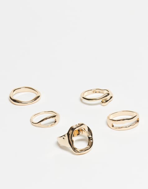 ASOS DESIGN Curve multi-pack of rings with sculptural molten design in gold tone - view 1