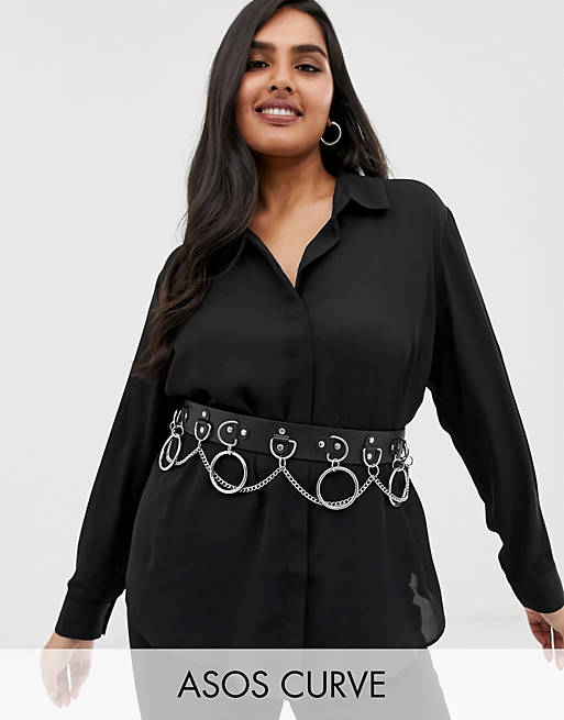 ASOS DESIGN Curve multi ring and chain waist and hip belt