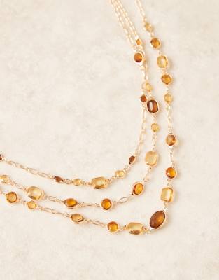 Asos Curve Asos Design Curve Multi-row Amber-stone Necklace Set In Gold