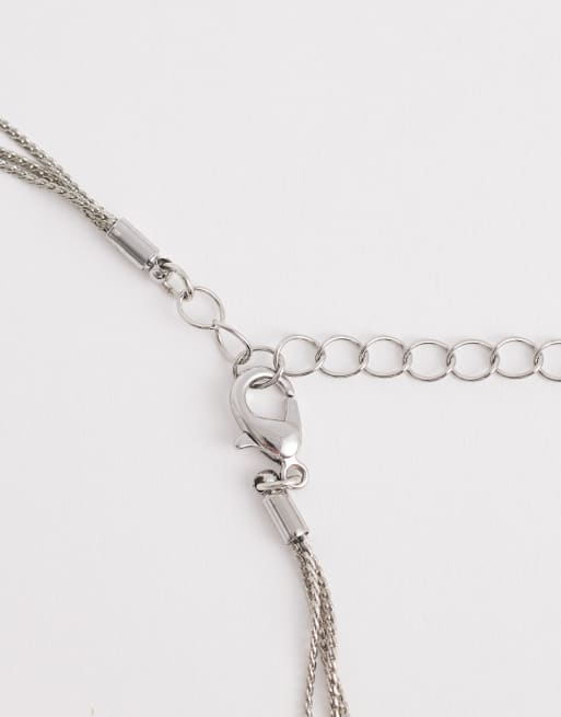 ASOS DESIGN Curve multi-row necklace with faux pearls in silver tone, 4 of 4