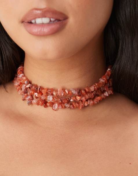 ASOS DESIGN Curve multi-row short necklace in real stone chippings - view 1