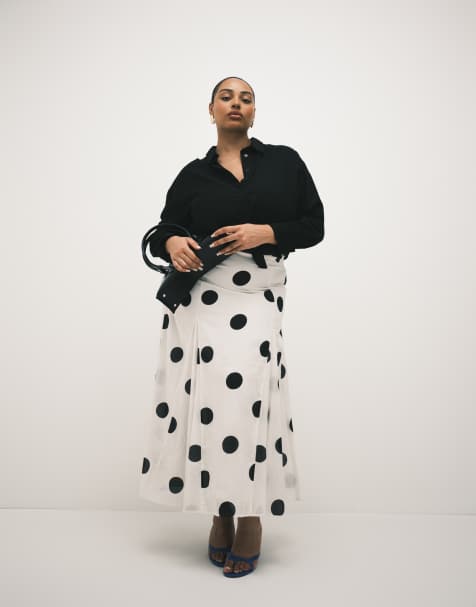 ASOS DESIGN Curve - Multifarvet maxinederdel i bomuld med kiler og polkaprikker - view 1