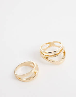 ASOS DESIGN Curve - Multipack abstrakte Ringe in Goldoptik-Bunt