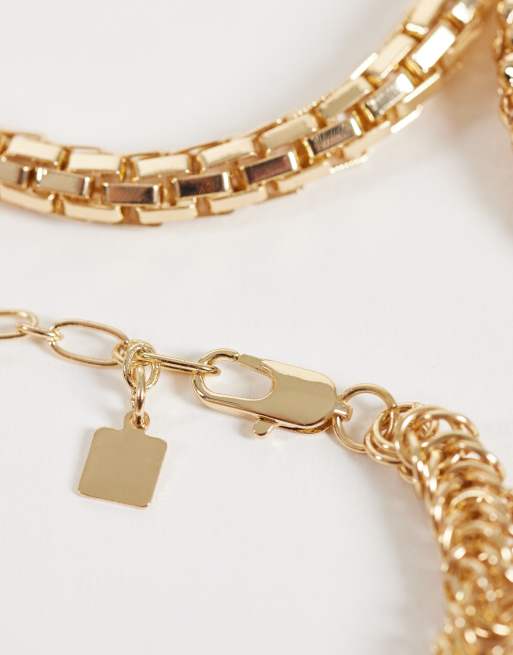 ASOS DESIGN Curve Multipack Armbänder mit gemischten Ketten in Goldoptik, 2 von 3