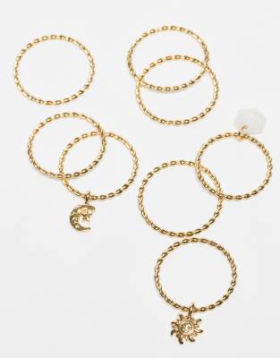 ASOS DESIGN Curve - Multipack goldfarbene Ringe mit Anhänger-Details