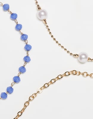 Asos Curve Asos Design Curve Multipack Of Anklets With Blue Beads And Faux Pearls