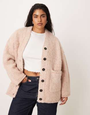 ASOS DESIGN Curve - Multiply - Oversize-Strickjacke in Rosa