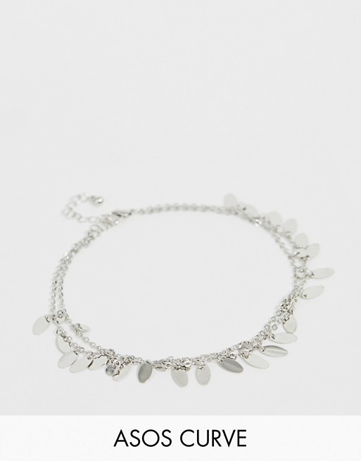 ASOS DESIGN Curve multirow anklet with pretty drops in silver tone