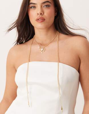ASOS DESIGN Curve multirow necklace with long tassel detail in gold tone