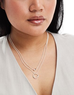 Asos Curve Asos Design Curve Multirow Necklace With Twisted Bead And Hoop Design In Silver Tone