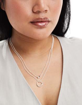 ASOS Curve ASOS DESIGN Curve multirow necklace with twisted bead and hoop design in silver tone