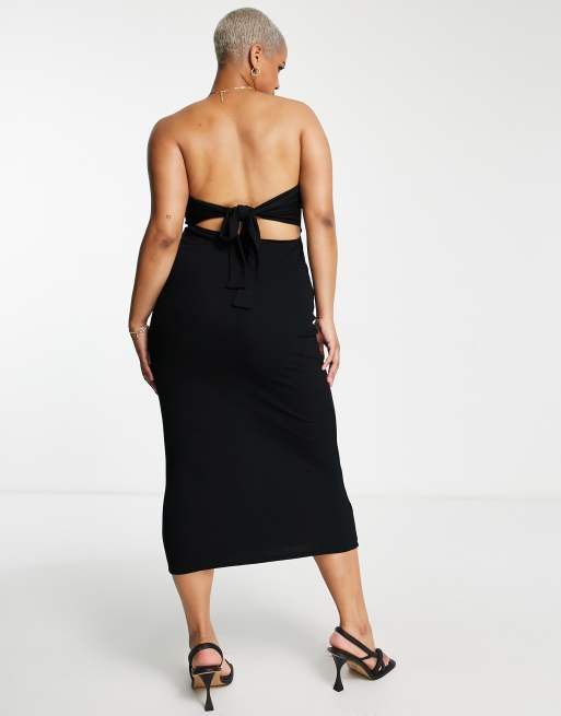 ASOS DESIGN Curve multiway bandeau ribbed beach midaxi dress in black