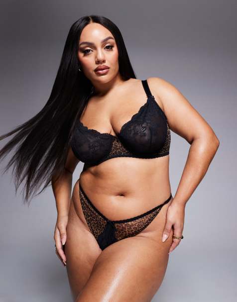 ASOS DESIGN Curve Naomi underwired bra in lace and leopard print - view 1
