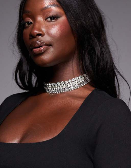 ASOS DESIGN Curve – Naszyjnik typu choker w kolorze srebra z różnymi kryształkami