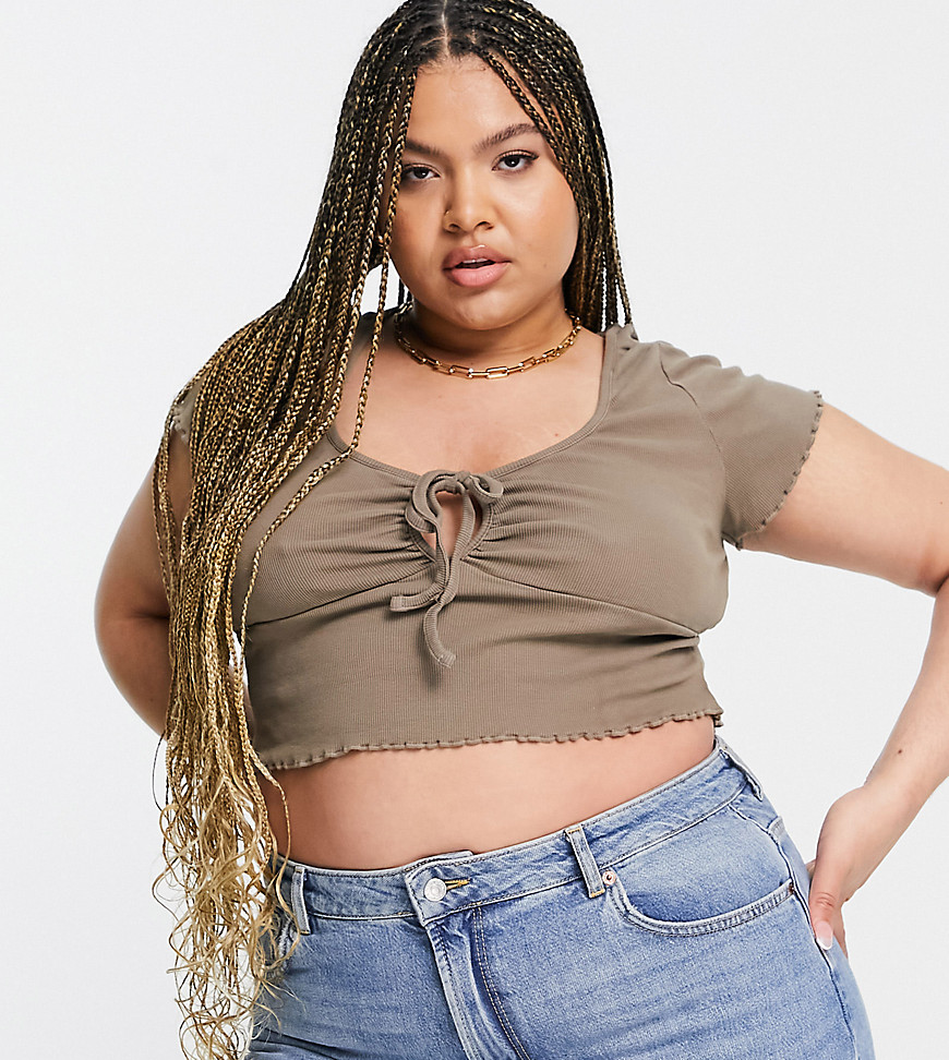 ASOS DESIGN Curve natural dye top with cap sleeve in brown