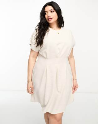 ASOS DESIGN Curve - Naturfarbenes Leinen-Minikleid mit geraffter Taille-Neutral