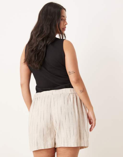 ASOS DESIGN Curve - Naturfarvede afslappede dad-shorts i hør med bølgede striber, 4 af 5