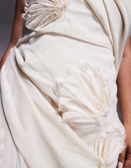 ASOS DESIGN Curve - Naturfarvet oneshoulder-maxikjole med tekstur og blomstermønster, 4 af 4
