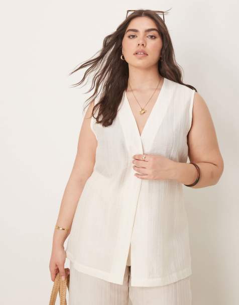 ASOS DESIGN Curve – Naturvit, skir, texturerad kostymväst i lång modell, del av set - view 1