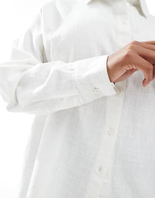 ASOS DESIGN Curve – Naturvit skjorta i oversize och linnestil, 3 av 4