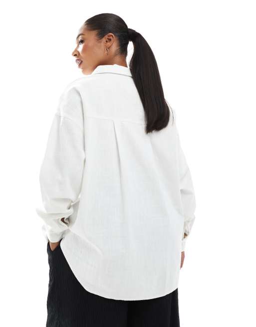 ASOS DESIGN Curve – Naturvit skjorta i oversize och linnestil, 4 av 4