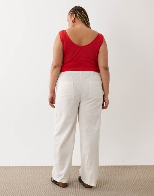 ASOS DESIGN Curve – Naturvita byxor i linnestil med elastisk midja , 4 av 5