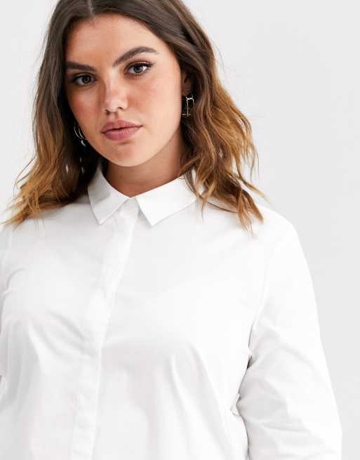 ASOS DESIGN Curve - Nauwsluitend overhemd met lange mouwen van stretchkatoen in wit, 3 van 4