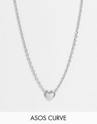 ASOS DESIGN Curve necklace in simple heart charm in silver tone