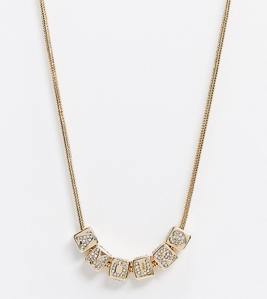 ASOS DESIGN Curve necklace with amour cube letter beads in gold tone