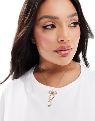 Asos Curve Asos Design Curve Necklace With Bow Charm In Gold Tone