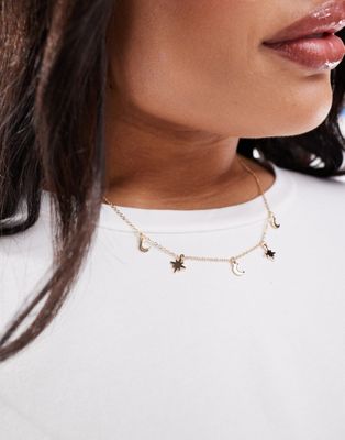 Asos Curve Asos Design Curve Necklace With Celestial Charms In Gold Tone
