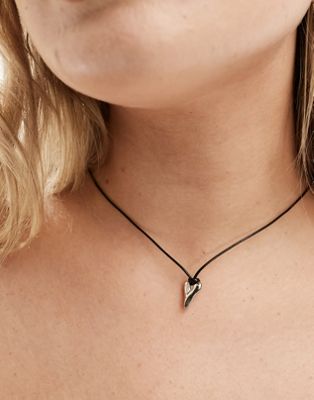 ASOS DESIGN Curve necklace with cord and heart detail in silver tone