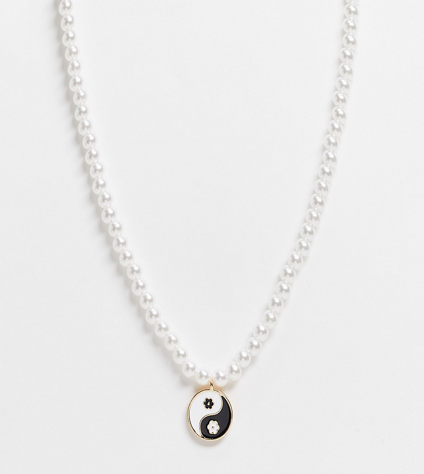 ASOS DESIGN Curve necklace with faux pearl and flower ying yang charm-Multi