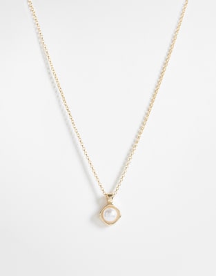 Asos Curve Asos Design Curve Necklace With Faux Pearl Pendant In Gold