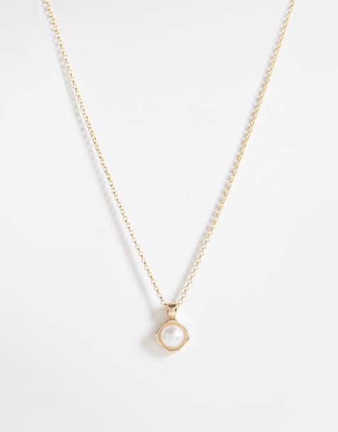 ASOS DESIGN Curve necklace with faux pearl pendant in gold tone - view 1