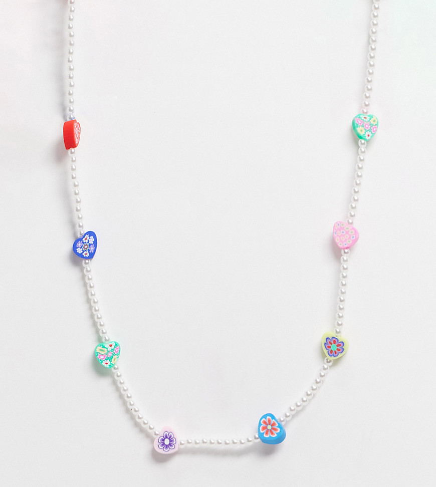 ASOS DESIGN Curve necklace with flower beads and pearls-Multi