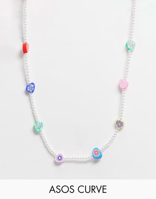 ASOS DESIGN Curve necklace with flower beads and pearls