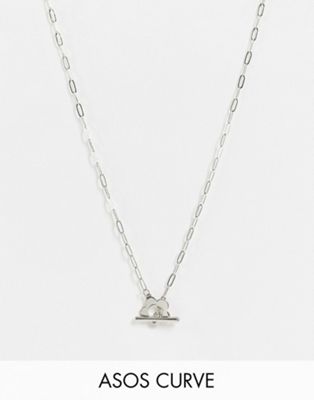 ASOS DESIGN Curve necklace with flower t bar in silver tone