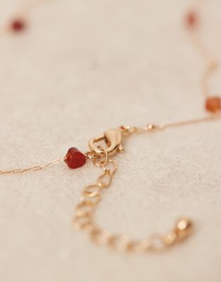 Asos Curve Asos Design Curve Necklace With Gold Tone Fine Chain And Red Semi Precious Heart Stones