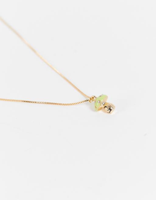 ASOS DESIGN Curve necklace with green mushroom pendant in gold tone, 3 of 4