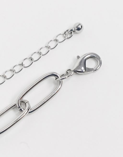 ASOS DESIGN Curve necklace with hardware chain and padlock in silver