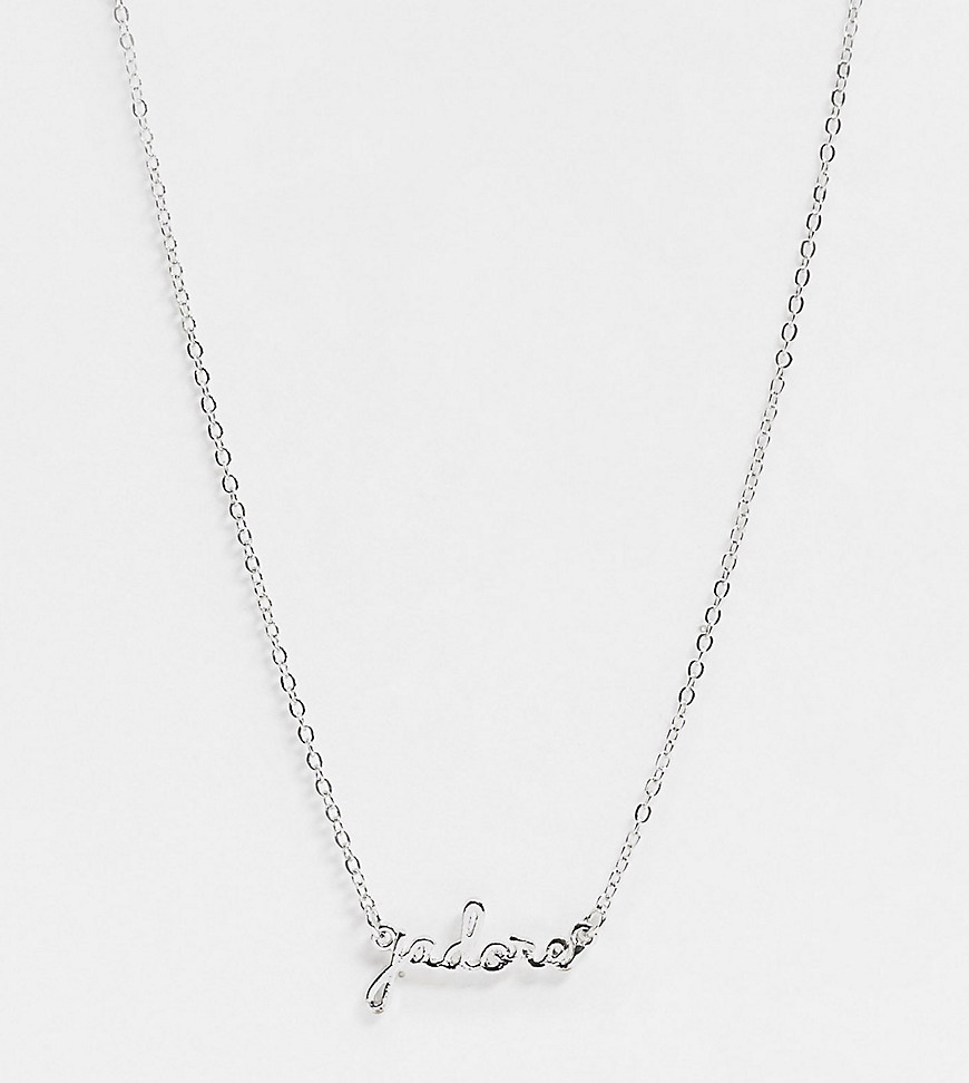 ASOS DESIGN Curve necklace with j'adore pendant in silver tone